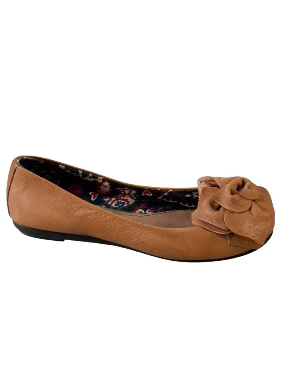 RAS Euforia Womens Tan Vintage Leather Ballet Flats Leather Rosette Size 39 US 9